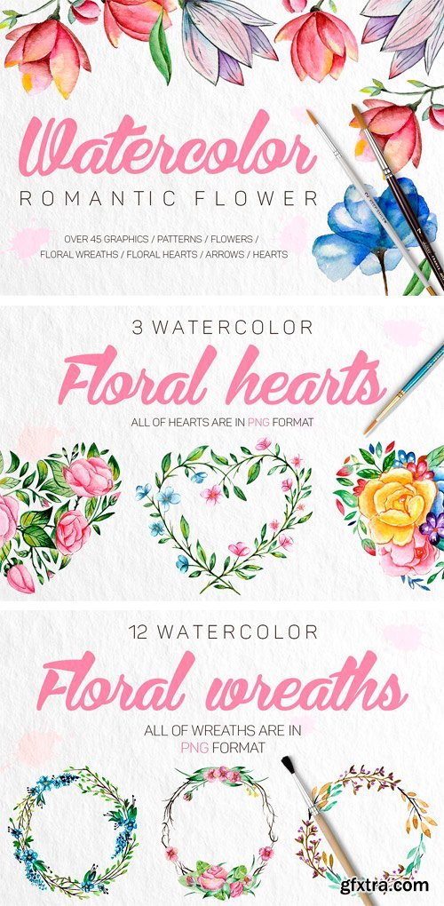 CreativeMarket - Watercolor Romantic Flower 1435433