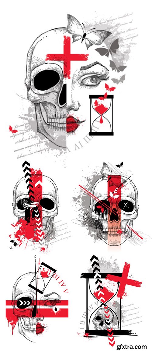 Woman Face and Skull 5xEPS