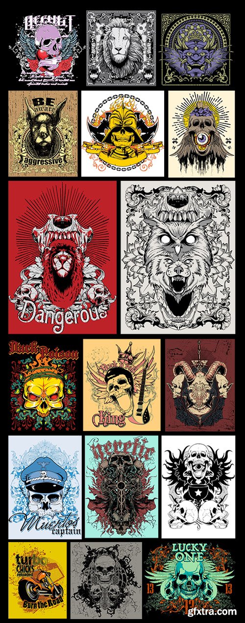 T-Shirt Design Gothic, Skulls, Bikes 25xEPS