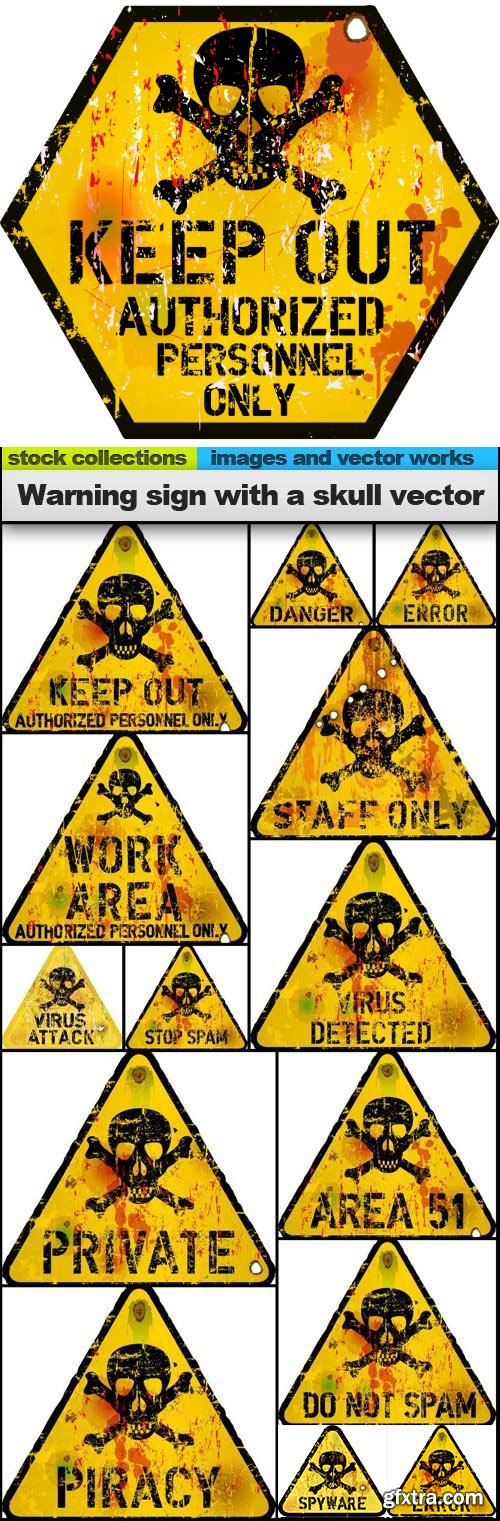 Warning Sign with a Skull Vectors 15xEPS