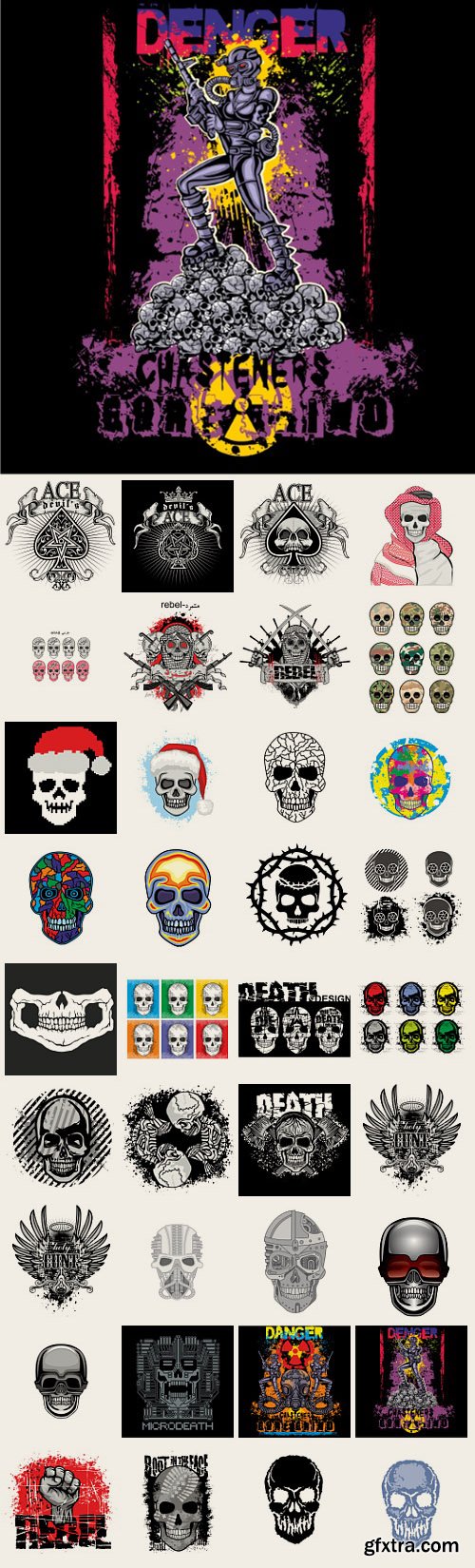 Grunge Skull Posters T-Shirt Designs 36xEPS