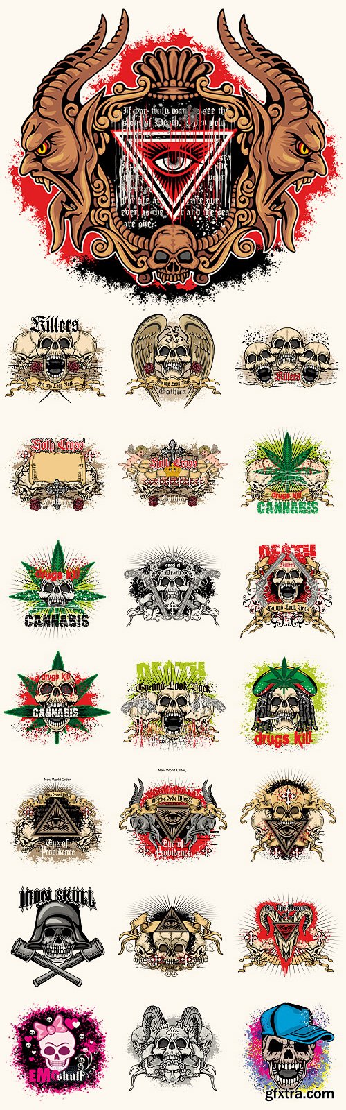 T-Shirt Grunge Skull Coat of Arms 22xEPS