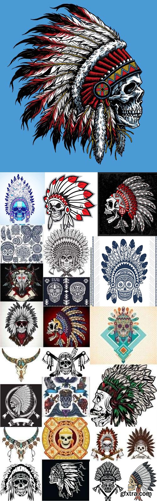 American Indian Skull Vectors 25xEPS