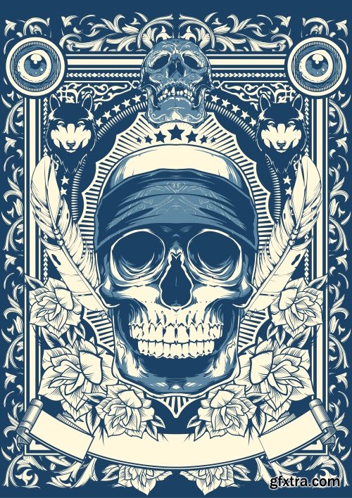 Skull Vector Illustrations for T-Shirts 26xEPS