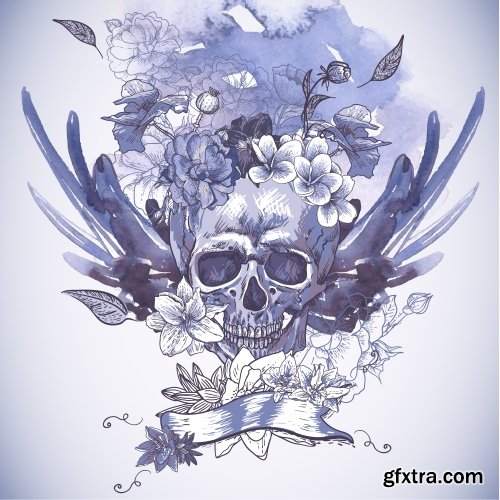 Skull Vector Illustrations for T-Shirts 26xEPS