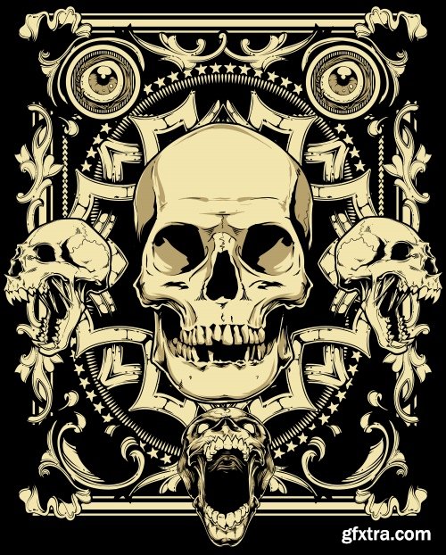 Skull Vector Illustrations for T-Shirts 26xEPS