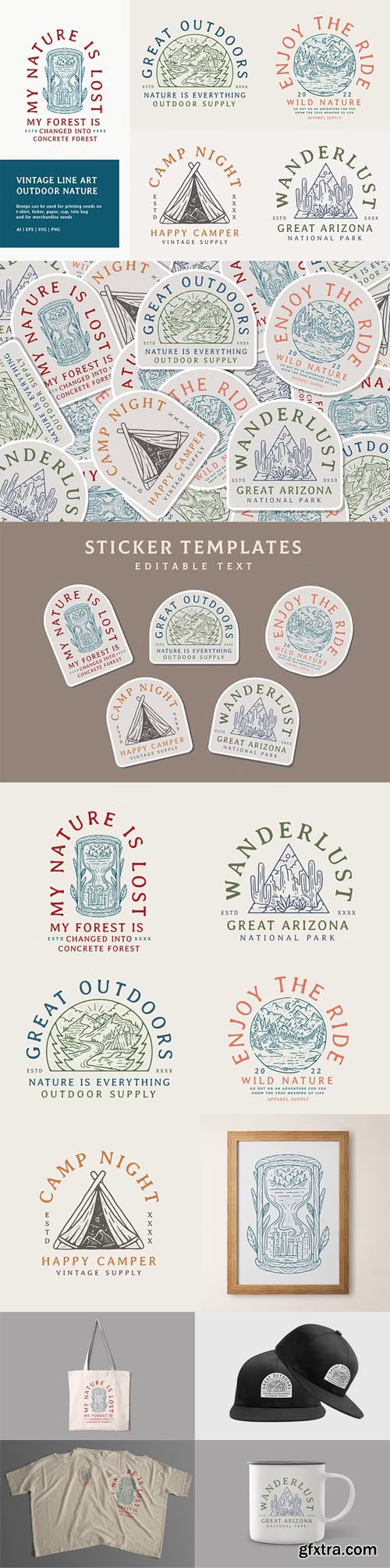 Vintage Line Art - Outdoor Nature Badges Vintage Line Art - Outdoor Nature Badges