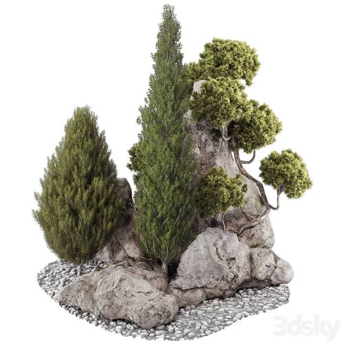 '3dsky Pro - backyard and landscape pine tree garden and rocks 269'