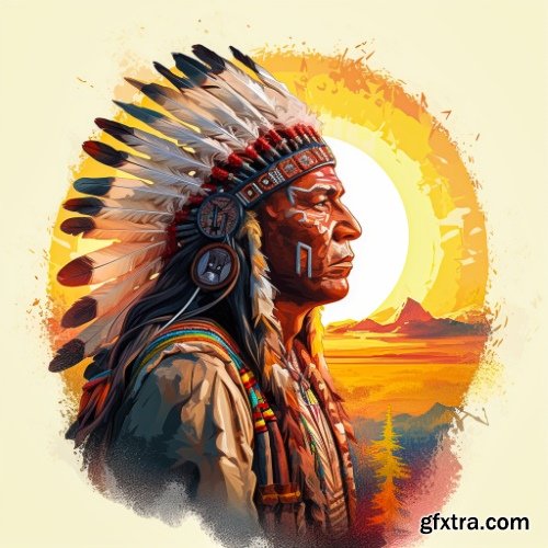 American Indian Chiefs 28 Illustrations AI PNG JPG