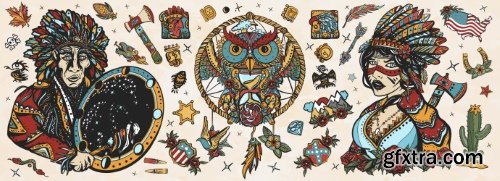 American Indian Chiefs 28 Illustrations AI PNG JPG