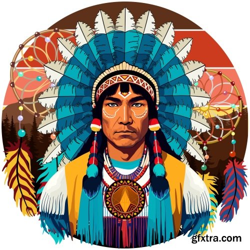 American Indian Chiefs 28 Illustrations AI PNG JPG