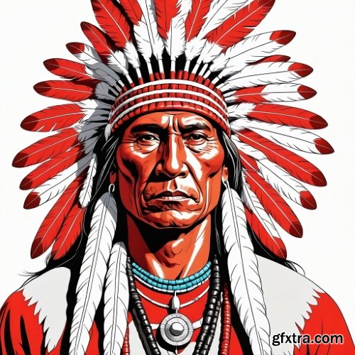 American Indian Chiefs 28 Illustrations AI PNG JPG