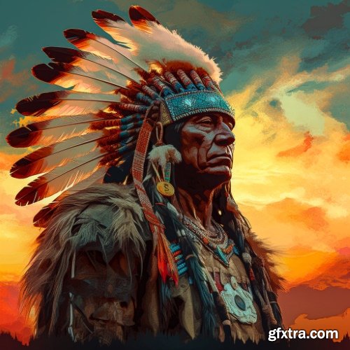 American Indian Chiefs 28 Illustrations AI PNG JPG