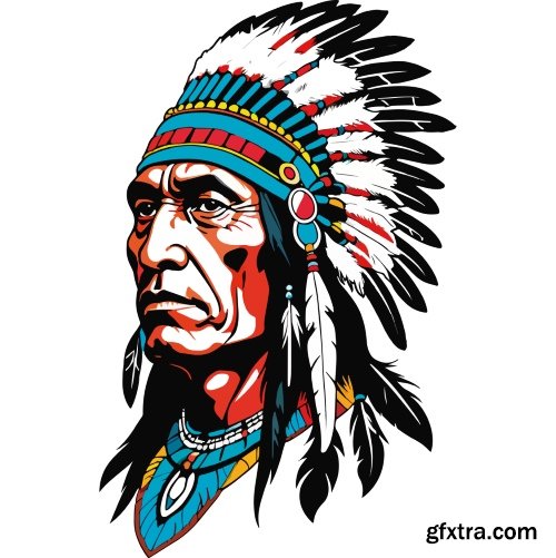 American Indian Chiefs 28 Illustrations AI PNG JPG