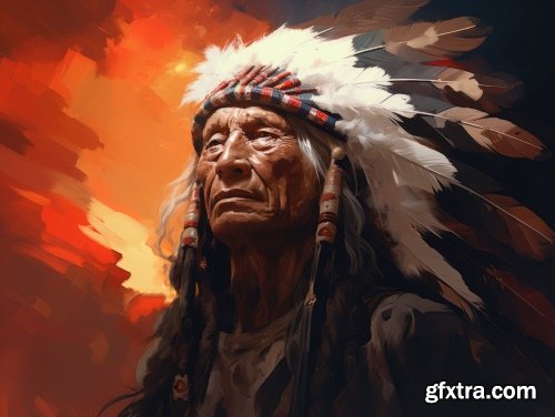 American Indian Chiefs 28 Illustrations AI PNG JPG