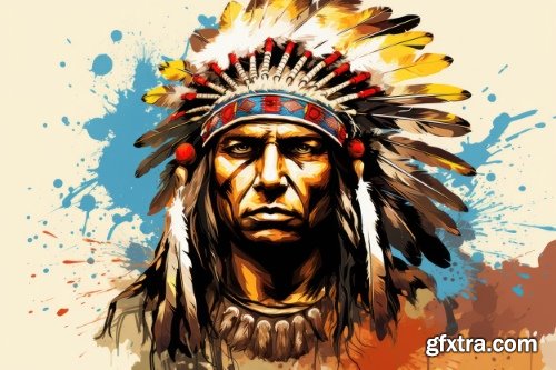 American Indian Chiefs 28 Illustrations AI PNG JPG
