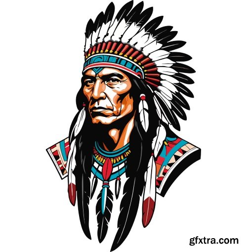 American Indian Chiefs 28 Illustrations AI PNG JPG