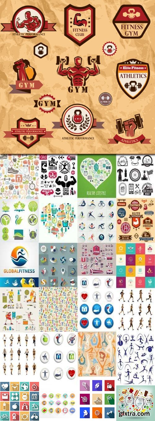Gym, Fitness, Health Emblems &amp; Icons 25xEPS