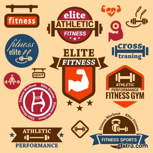 Gym, Fitness, Health Emblems &amp; Icons 25xEPS