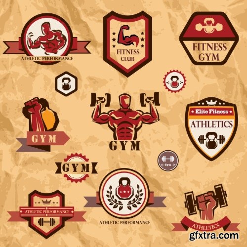 Gym, Fitness, Health Emblems &amp; Icons 25xEPS