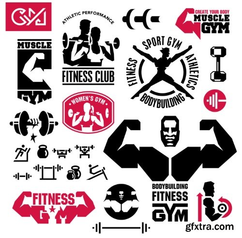 Gym, Fitness, Health Emblems &amp; Icons 25xEPS