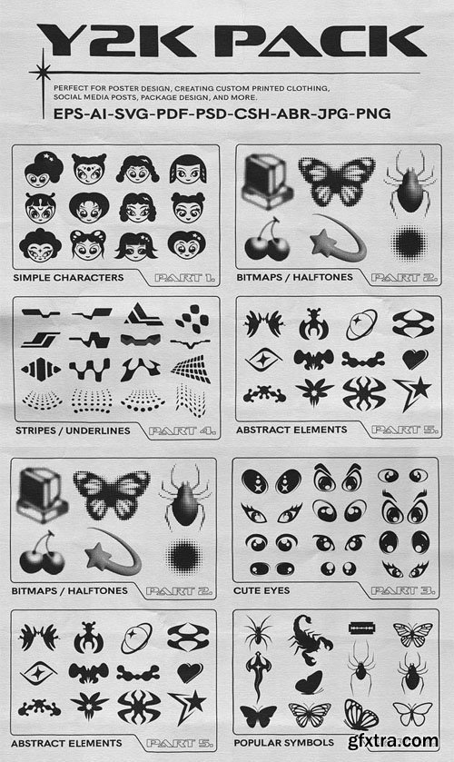 Y2K Pack -  300+ Halftone Shapes for Illustrator & Photoshop