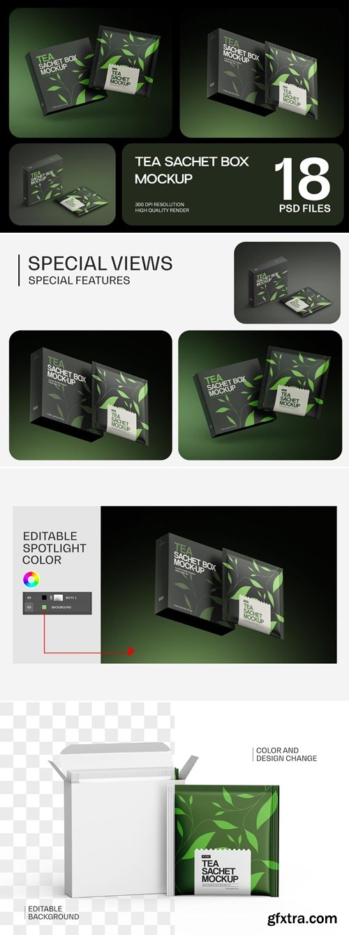 MockupCloud - Tea Sachets with Box Mockup