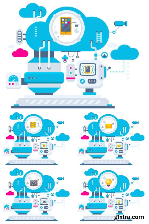 Flat Cloud Technology Service With Objects 5xEPS