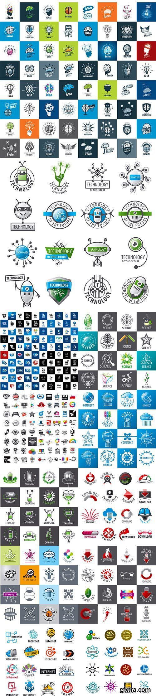 Logos of The Internet and Technology 12xEPS