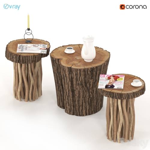 '3dsky Pro - Coffee tables made of stump and slab on wooden legs.' '3dsky Pro - Coffee tables made of stump and slab on wooden legs.'