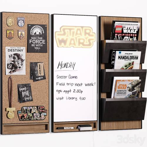 '3dsky Pro - Pottery Barn Star Wars Trenton Corkboard, Whiteboard & File Organizer for Teenagers and Kids'