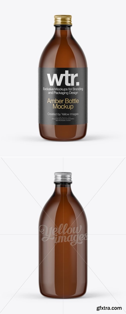YellowImages - Amber Glass Bottle w/ Metal Cap Mockup 14395