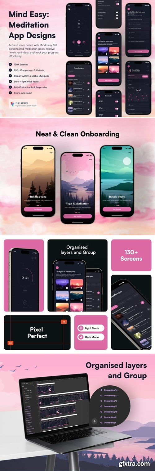 Mind Easy - Meditation App for Meditation App Figma iOS UI Kit