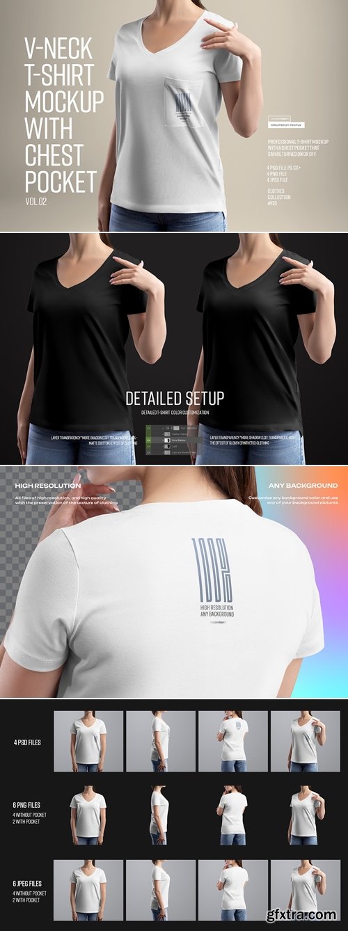 CreativeMarket - Mockup Woman V-Neck T-Shirt. vol.02 291430926