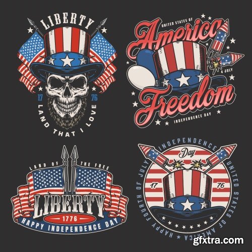 USA Indepence Day Badgets & Labels 18xAI