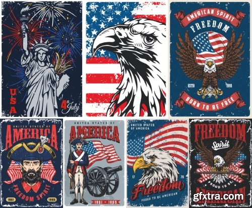 USA Indepence Day Badgets & Labels 18xAI