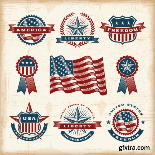 USA Indepence Day Badgets & Labels 18xAI