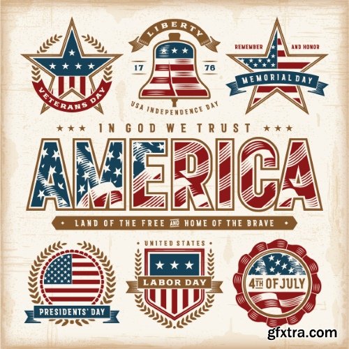 USA Indepence Day Badgets & Labels 18xAI