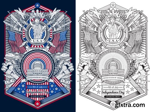 USA Indepence Day Badgets & Labels 18xAI