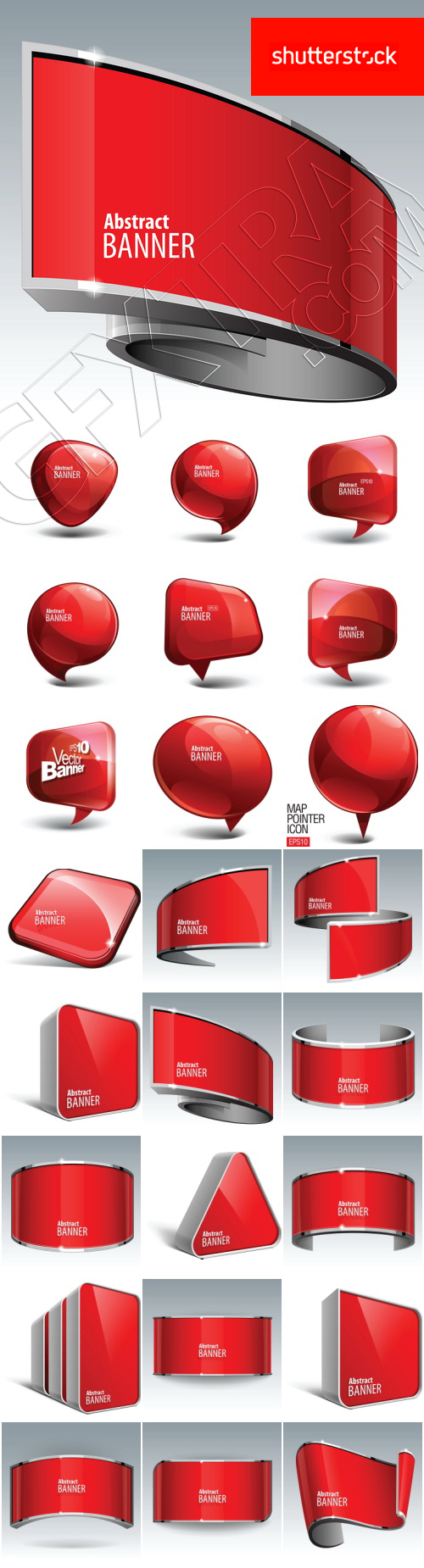 Abstract Red Glassy Banners & Bubbles 25xEPS