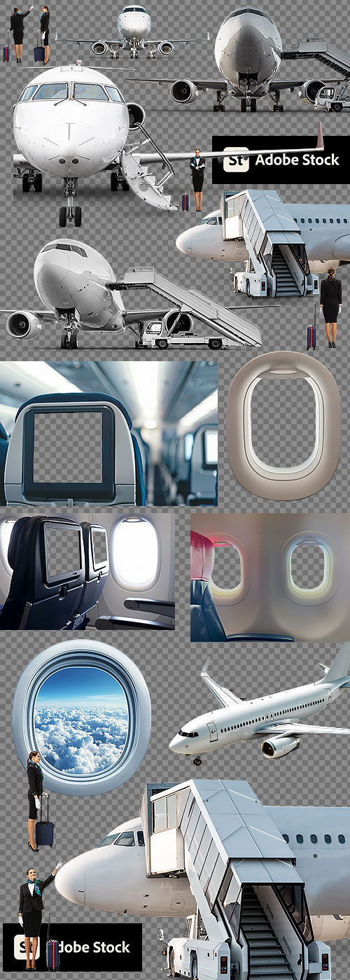 Airplanes; Waiting for Passengers at the Airport and Flying 25xPNG