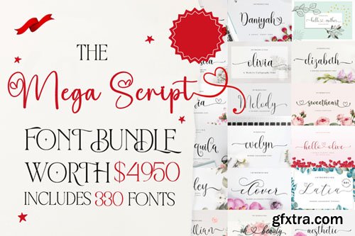 Mega Script Font Bundle - 330 Premium Fonts