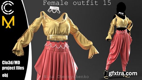 Female outfit 15. Marvelous Designer/Clo3d project + OBJ