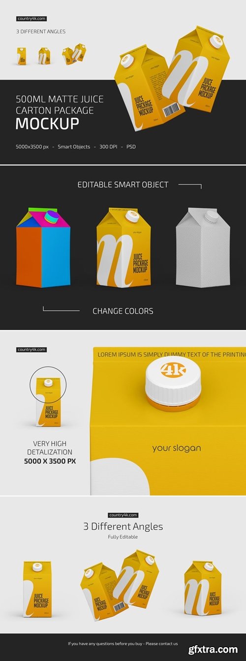 Country4k - 500ml Juice Carton Package Mockup