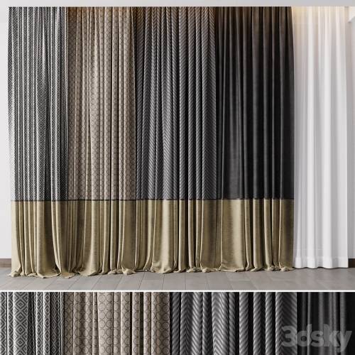 '3dsky Pro - Hadi Gray & Gold Curtains 55 Soft Curtains and Linen Silk Fabric'