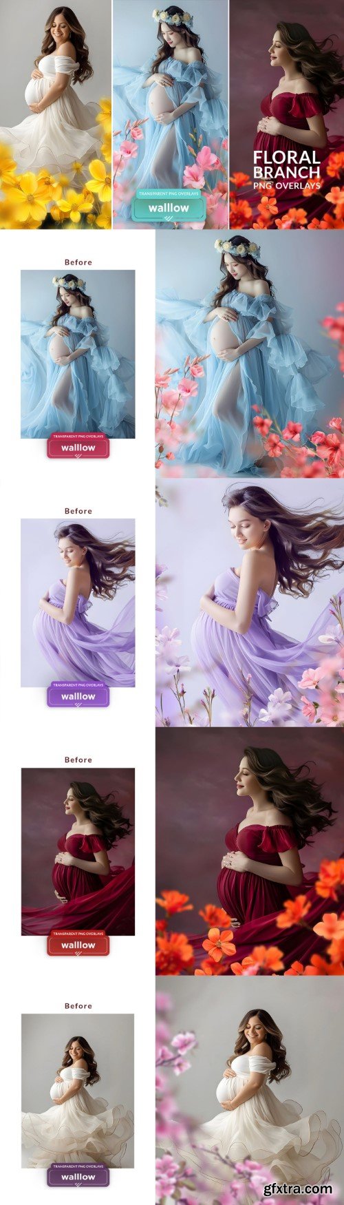 Spring Floral Branches Transparent PNG Overlays