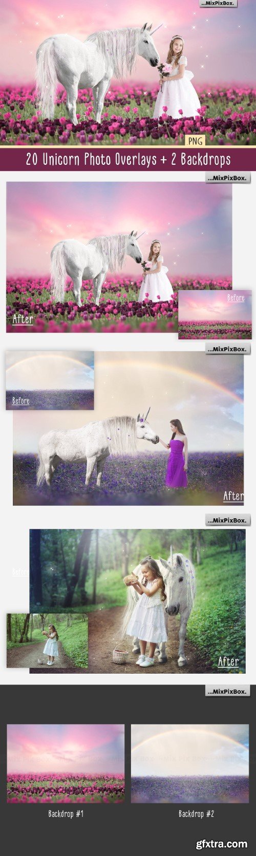 Creativemarket - Unicorn PNG Overlays Pack+ Backdrops