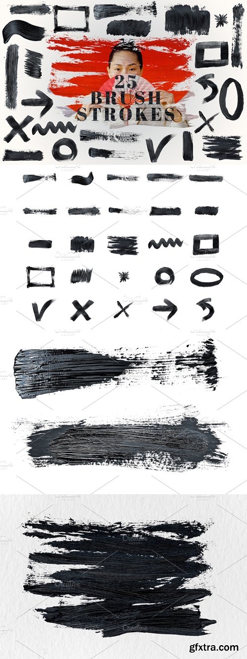 CreativeMarket - 25 Hand Drawn Paint Brush Strokes 282419915