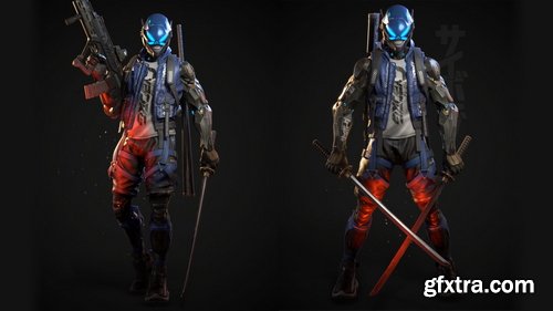 CGTrader - Cyberpunk Samurai Character Low-poly 3D model