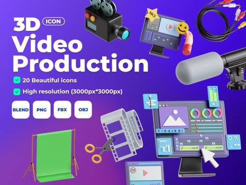'Video Production 3D Icon Set' 'Video Production 3D Icon Set'
